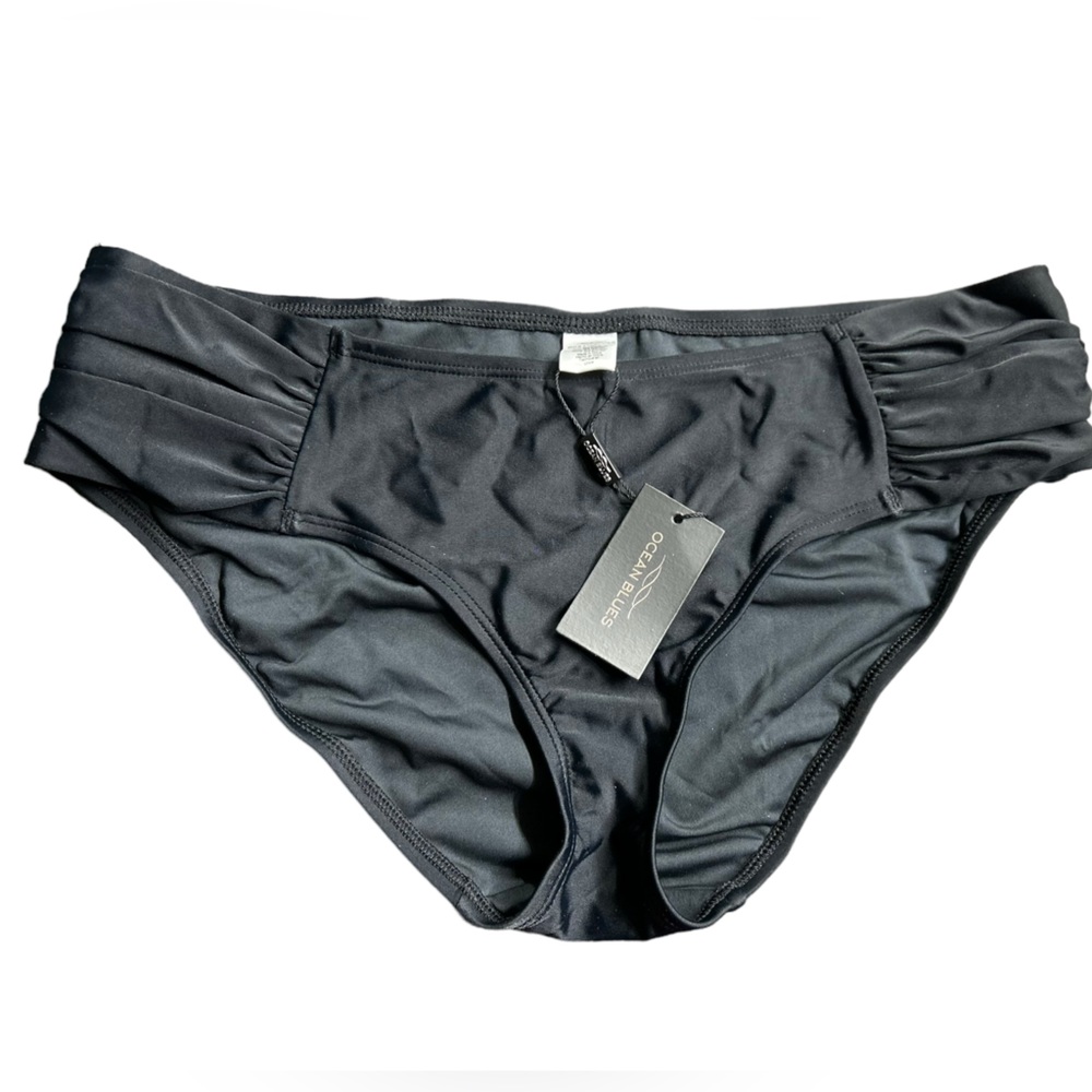 OCEAN BLUES womens mid rise black bikini swim bottoms size small NWT